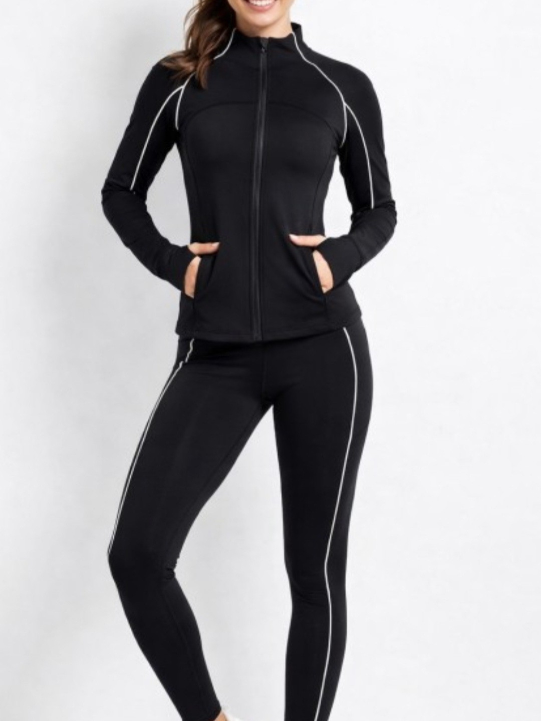 High-Rise Black Performance Leggings With Contrast Piping